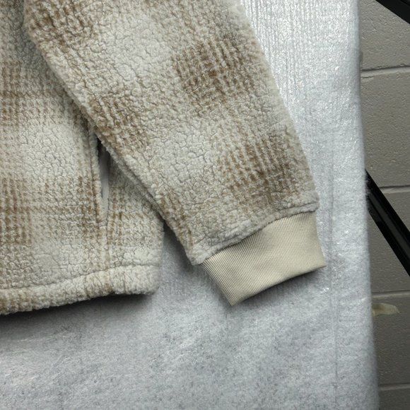 Old Navy Sweatshirt Mens 3XL 1/4 Zip Pullover Beige Sherpa Plaid Fleece - Picture 6 of 16
